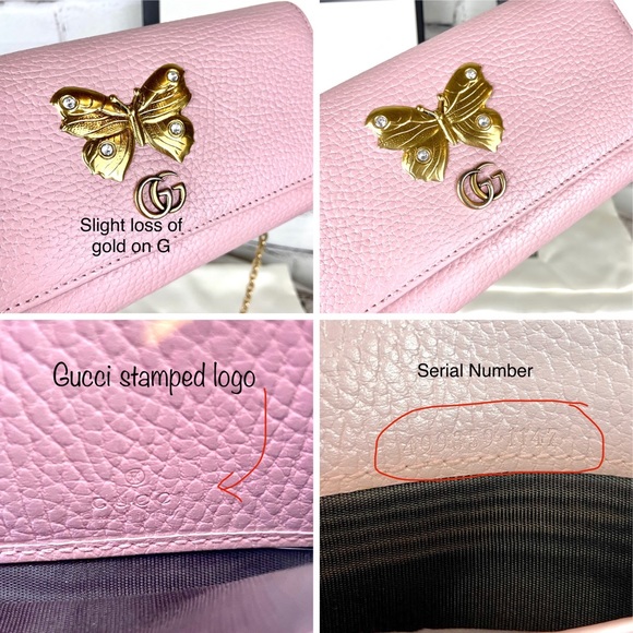Gucci Marmont Gold Butterfly pink leather wallet crossbody - Picture 11 of 13